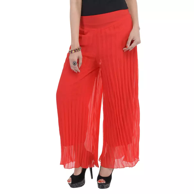 Red wrinkled chiffon palazzo
