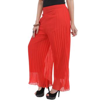 Red wrinkled chiffon palazzo 4