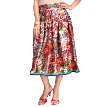 Multicolor satin digital  printed knee length skirt 1