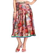 Multicolor satin digital  printed knee length skirt