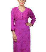 Ada Handcrafted Large Purple Cotton Lakhnavi Chikankari Long Kurti