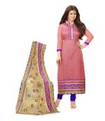 Pink embroidered Jacquard unstitched salwar with dupatta