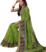 Green Georgette Printed Sari With Blouse Piece