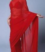 Designer Plain Faux Chiffon Red Saree Sari with Blouse