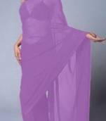Designer Plain Faux Chiffon Lavender Saree Sari with Blouse