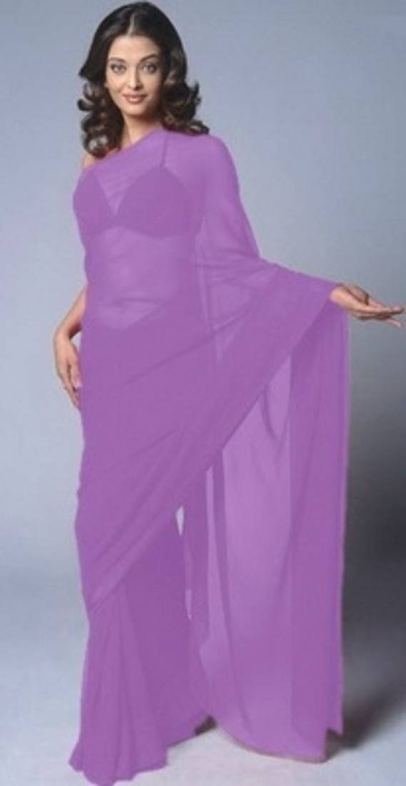 Designer Plain Faux Chiffon Lavender Saree Sari with Blouse