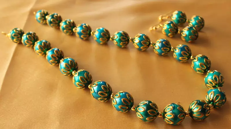 BEAUTIFUL HANDMADE BLUE MEENAKARI BALLS NECKLACE SET-DJ02714