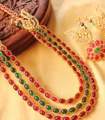 Mesmerising Multilayer Pink Green Peacock Necklace Set 