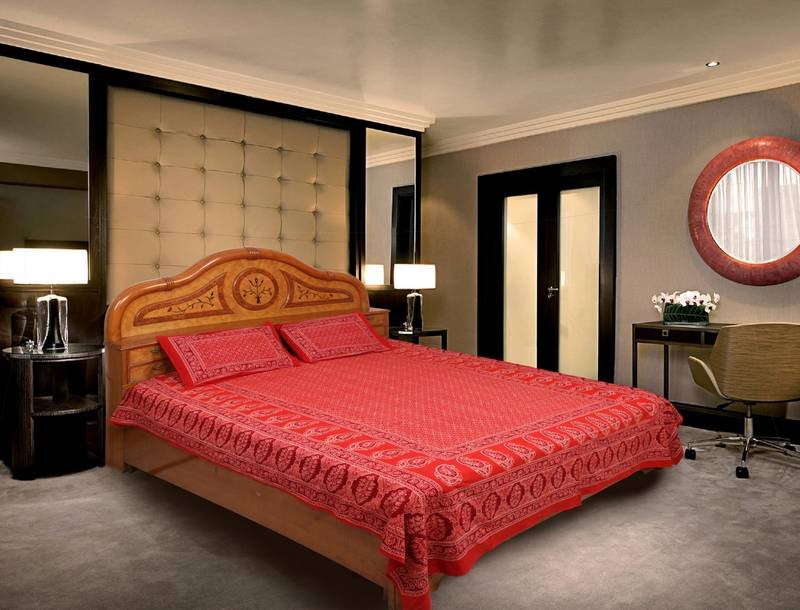 Red Geometric pattern ajrak bedsheet Hand Block Printed cotton double bedsheet