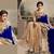 gold and royal blue embroidered net saree with blouse