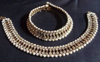 Golden pearl double line anklet 1