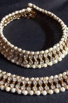 Golden pearl double line anklet