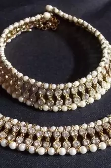 Golden pearl double line anklet