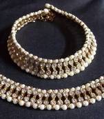 Golden pearl double line anklet