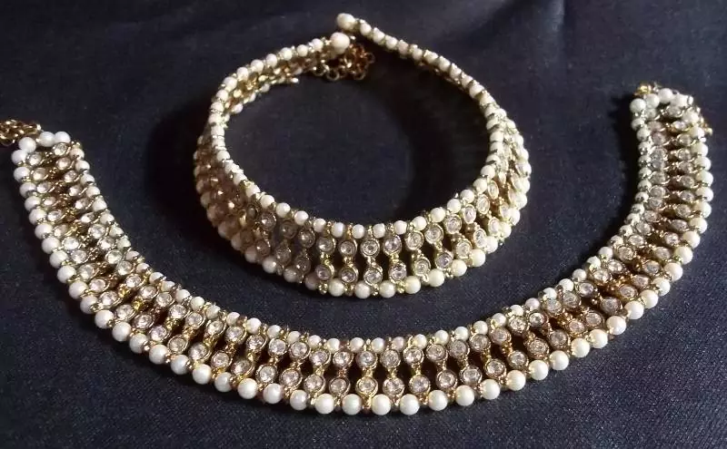 Golden pearl double line anklet
