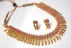 Pink stone Golden Zigzak Necklace Set 1