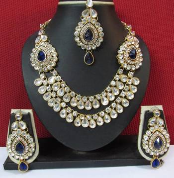 Two Side Brooch Dark Blue stone Wedding Necklace set 1