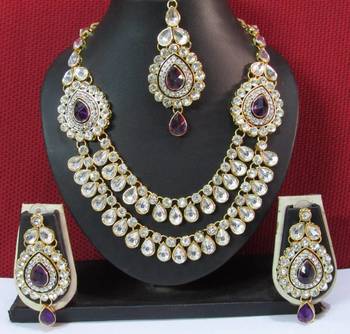 Two Side Brooch Purple stone Wedding Necklace set 1