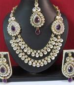 Two Side Brooch Purple stone Wedding Necklace set