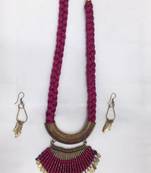 Golden Magenta Fishtail  thread fancy necklace set