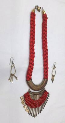 Golden Red Fishtail thread fancy necklace set 1