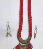 Golden Red Fishtail thread fancy necklace set