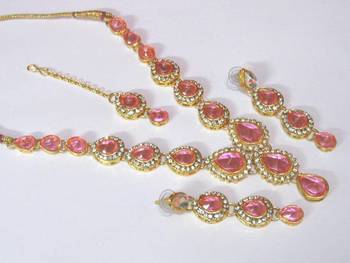Pink Tilak stone Necklace set 1