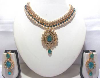 Sky Blue pearl Dulhan Necklace Set 1