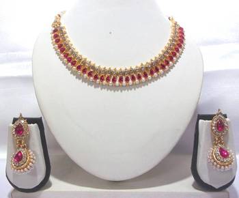 Dark pink gota necklace set 1