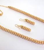 Golden white pearl ajger necklace set