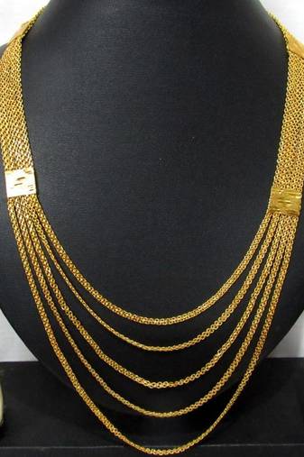 Five line Golden chain long necklace