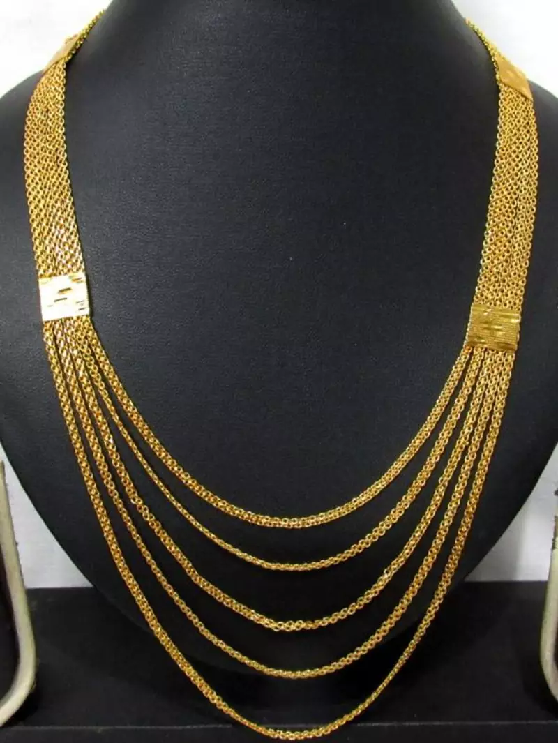 Five line Golden chain long necklace