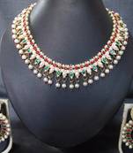 Maroon green pearl polki necklace set