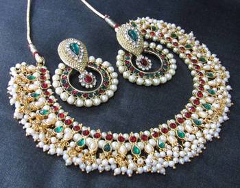 Maroon Green pearl dulhan polki necklace set 1