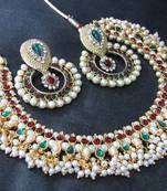 Maroon Green pearl dulhan polki necklace set