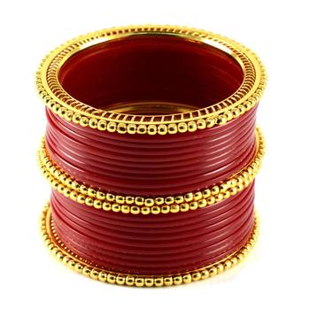 Extra Large Size  Brass & Acrylic Bangles Color Red 2