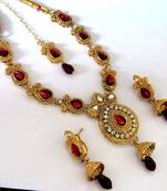 Golden maroon kundan with stone necklace set
