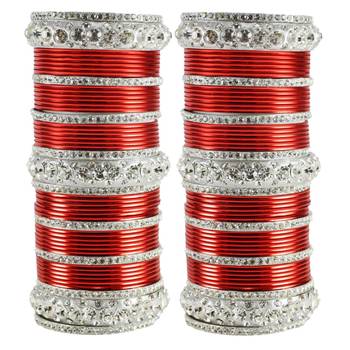 Extra Large Size  Brass & Metal Bangles Color White & Red 1