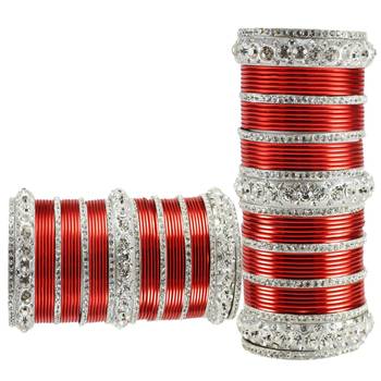 Extra Large Size  Brass & Metal Bangles Color White & Red 2