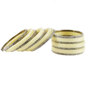 Extra Large Size  Brass & Acrylic Bangles Color Cream 1