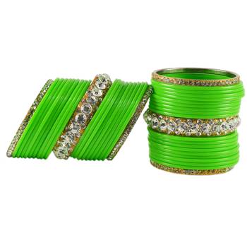 Extra Large Size  Brass & Acrylic Bangles Color Green 1
