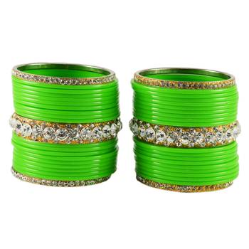 Extra Large Size  Brass & Acrylic Bangles Color Green 2