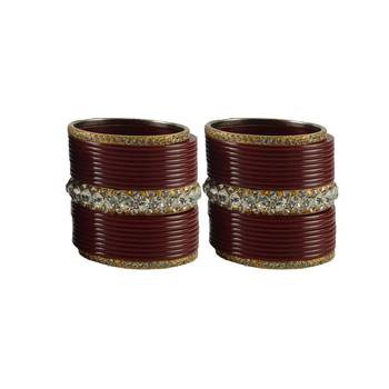 Extra Large Size  Brass & Acrylic Bangles Color Dark Maroon 1