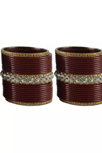 Extra Large Size  Brass & Acrylic Bangles Color Dark Maroon