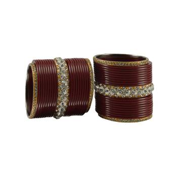 Extra Large Size  Brass & Acrylic Bangles Color Dark Maroon 2