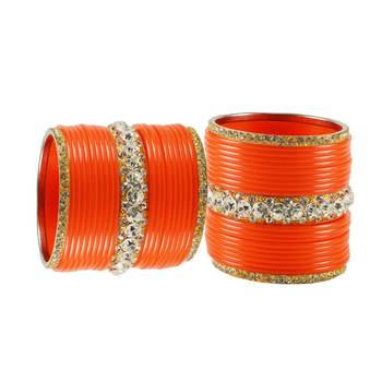 Extra Large Size  Brass & Acrylic Bangles Color Orange 2