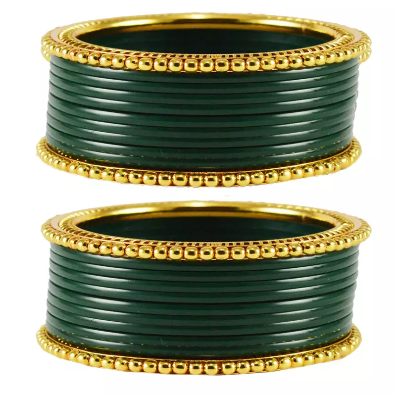 Extra Large Size  Brass & Acrylic Bangles Color Dark Green