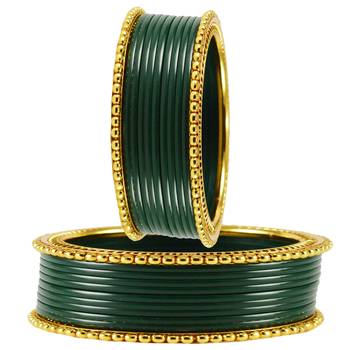 Extra Large Size  Brass & Acrylic Bangles Color Dark Green 2