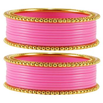 Extra Large Size  Brass & Acrylic Bangles Color Pink 1