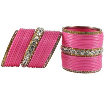 Extra Large Size  Brass & Acrylic Bangles Color Pink & Golden 1